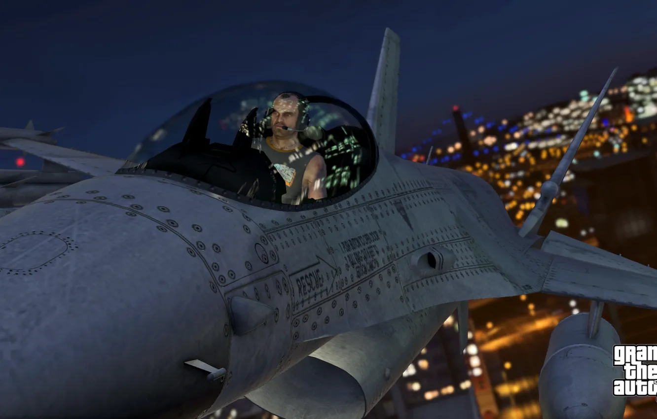 Фото обои ночь, самолёт, fall, gta5, Trevor, 2014, Grand Theft Auto 5