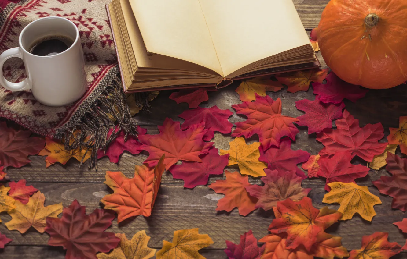 Фото обои осень, листья, цветы, фон, дерево, кофе, colorful, чашка