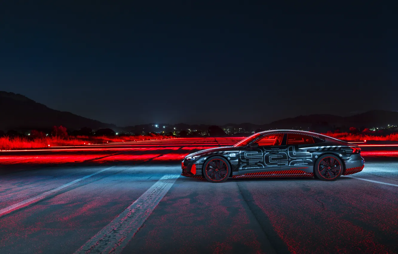 Фото обои свет, Audi, купе, вечер, вид сбоку, 2020, RS e-Tron GT Prototype