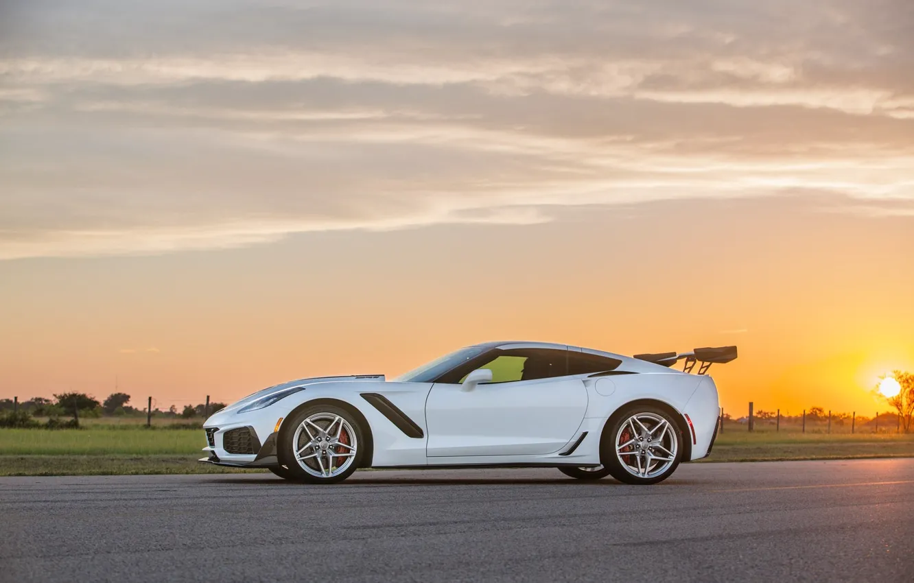 Фото обои Corvette, Chevrolet, white, Hennessey, Hennessey Chevrolet Corvette ZR1