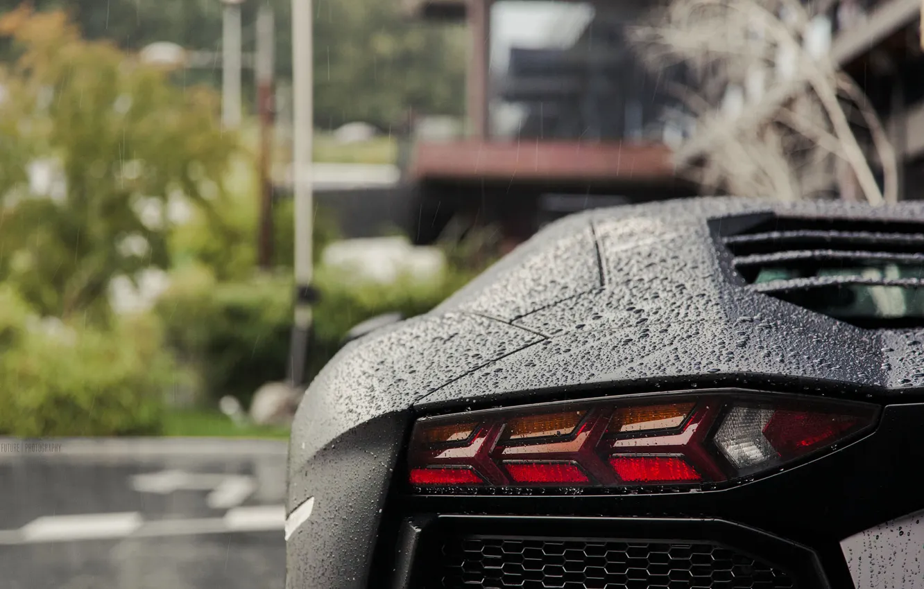 Фото обои дождь, Lamborghini, Aventador