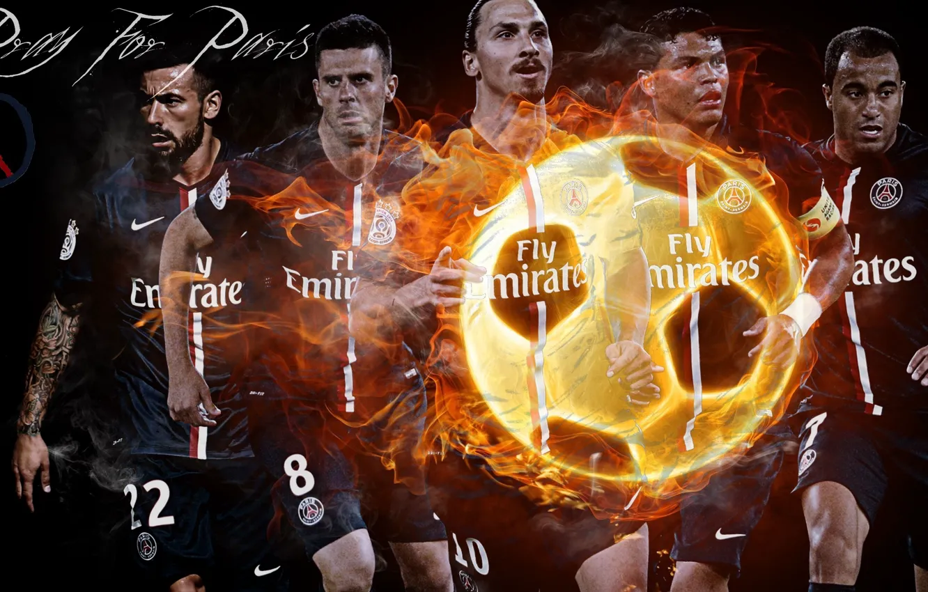 Фото обои wallpaper, sport, team, football, ball, Paris Saint-Germain, players
