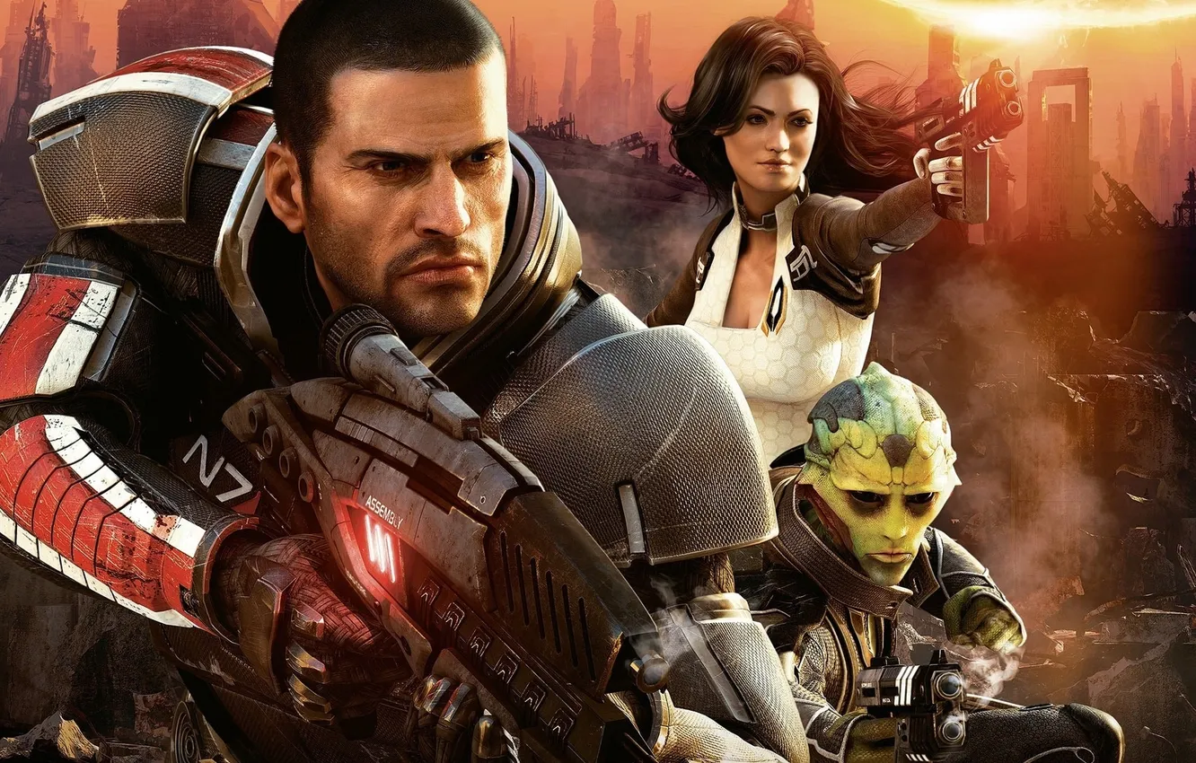 Фото обои игры, Mass Effect 2, poster, Shepard, космическая сага