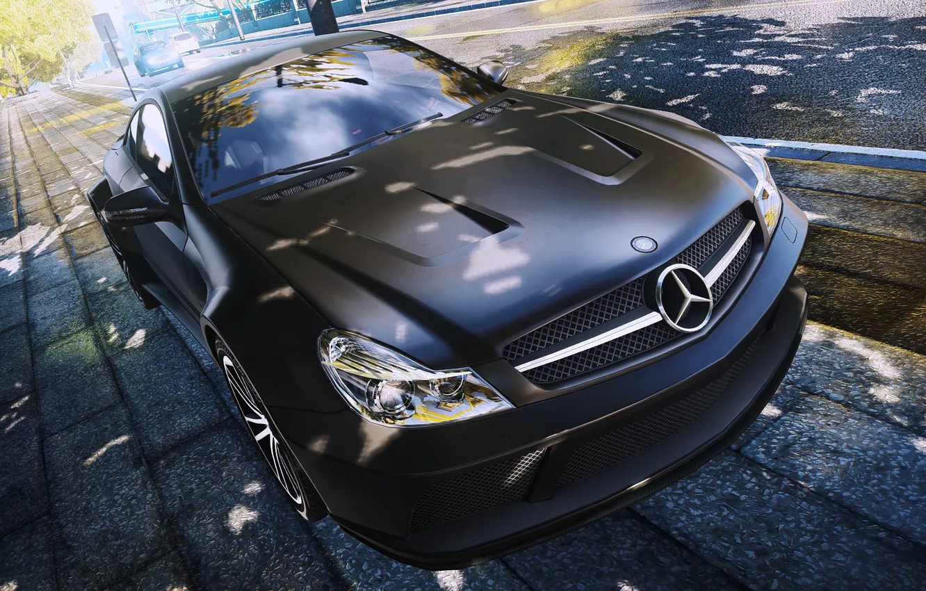 Фото обои машина, город, Mercedes, Benz, ракурс, Black Series, SL65, need for speed most wanted 2