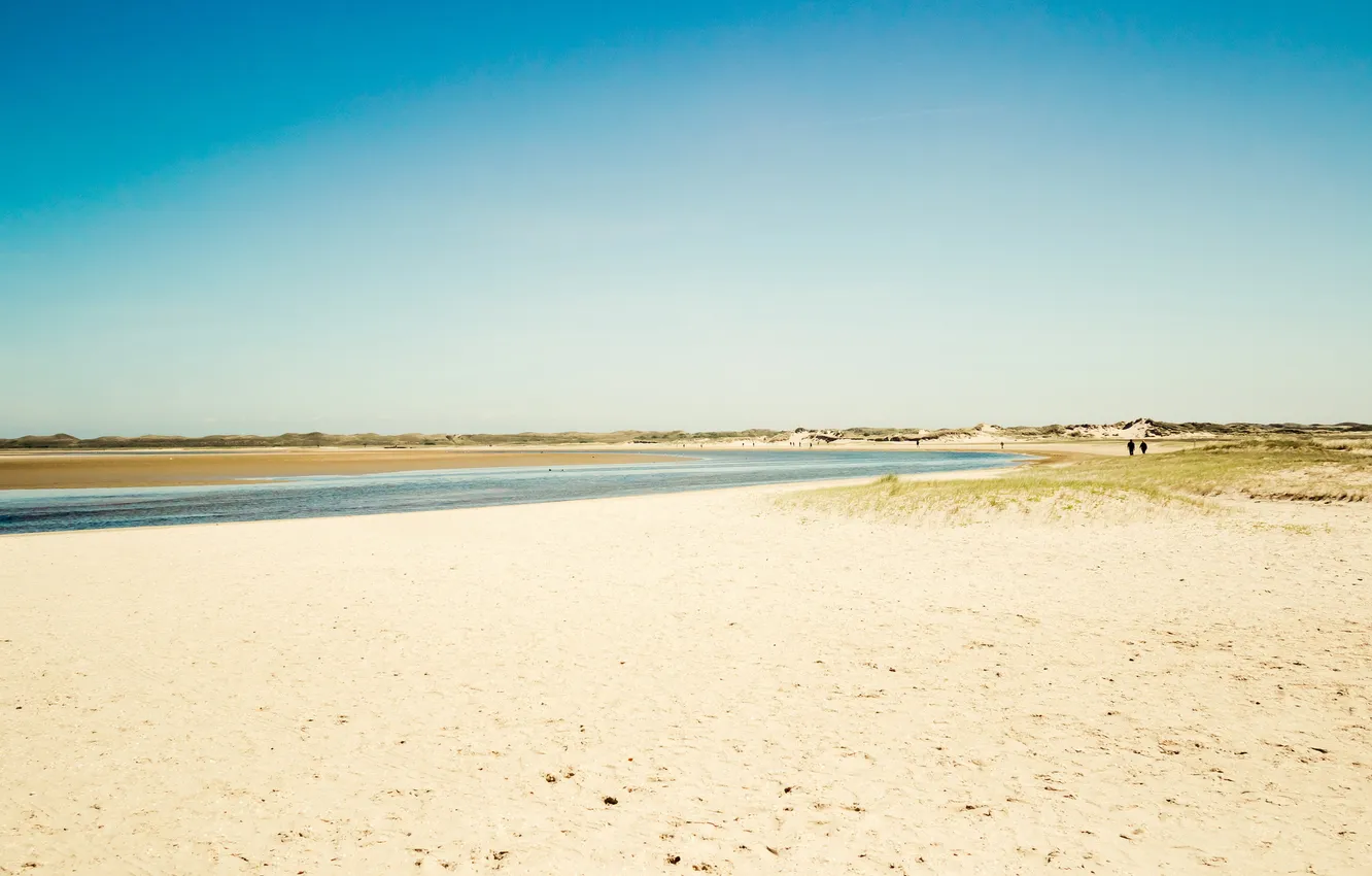 Фото обои песок, пляж, лето, трава, вода, пейзаж, природа, люди