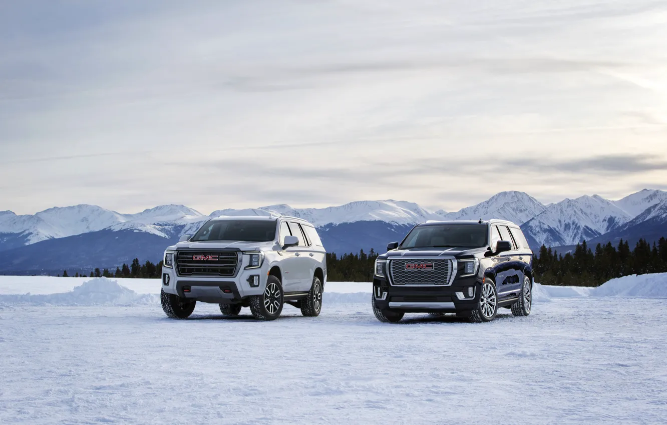 Фото обои снег, GMC, SUV, Denali, Yukon, AT4, 2020, 2021
