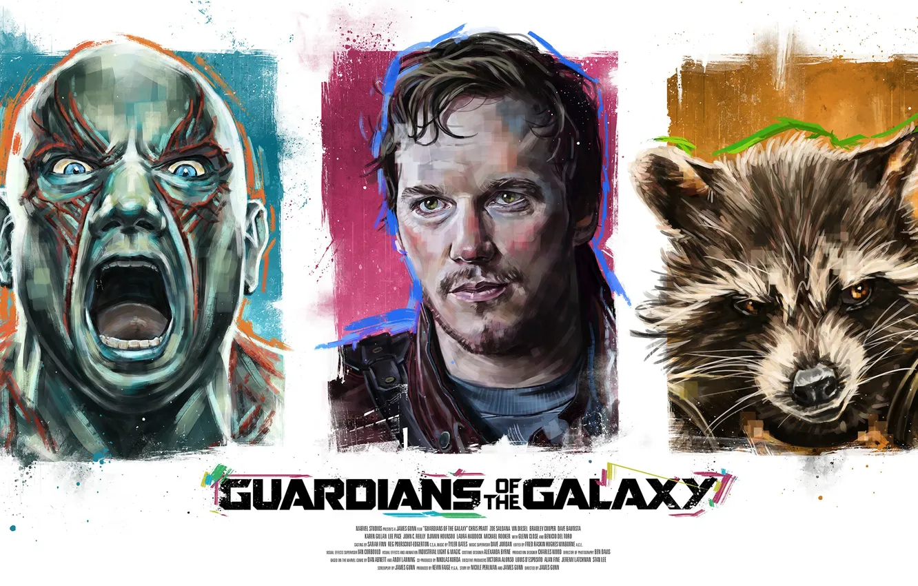 Фото обои Rocket, Star-Lord, Guardians of the Galaxy, Gamora, Groot, Drax