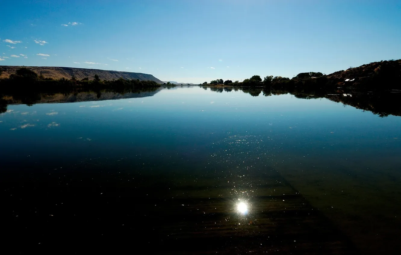 Фото обои солнце, озеро, отражение