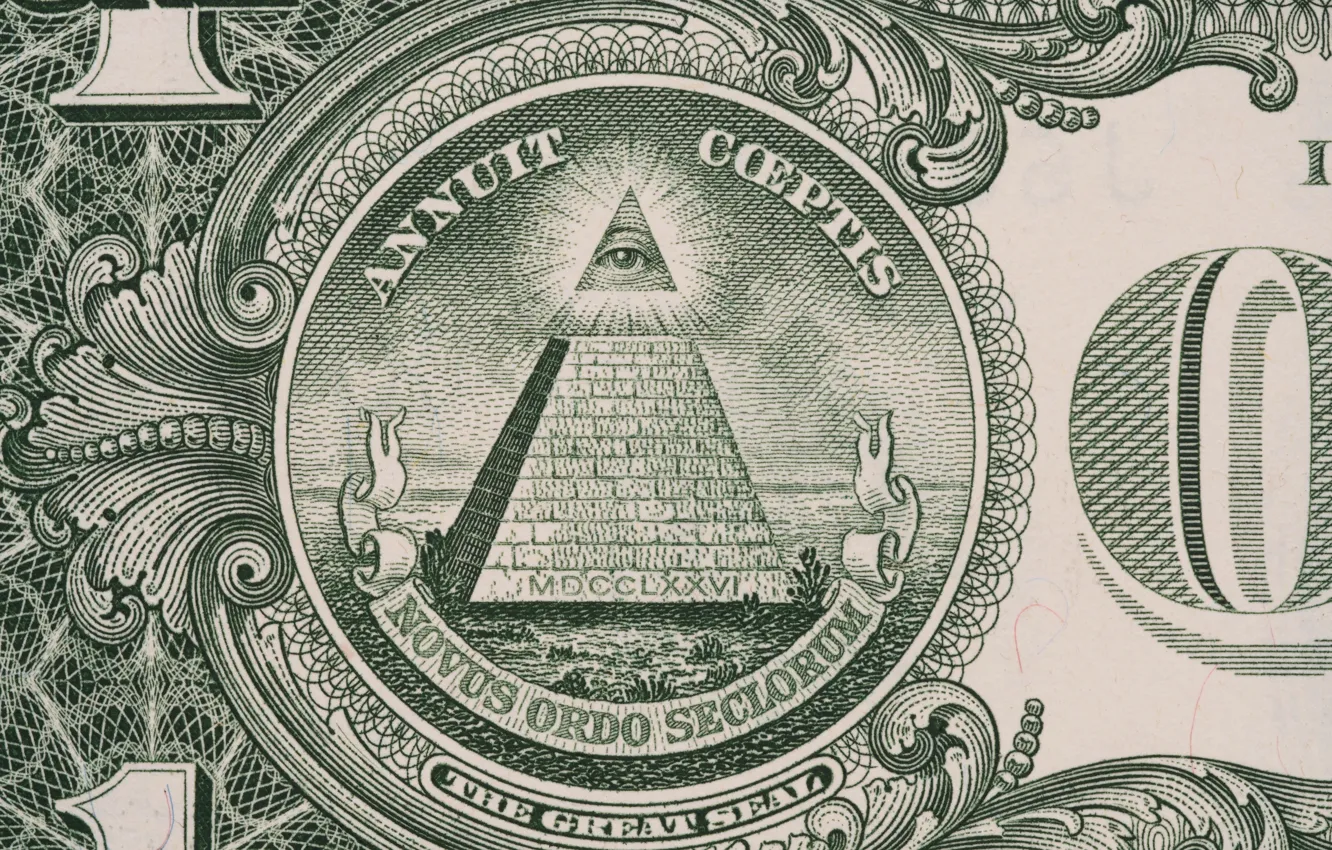 Фото обои green, dollar, pyramid