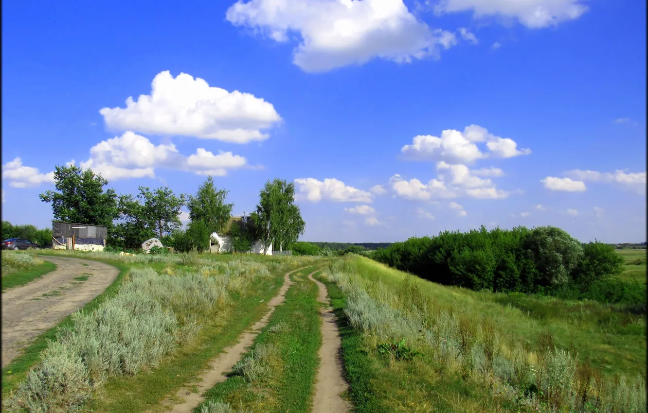 Фото обои Облака, Дорога, Лето, Небо голубое