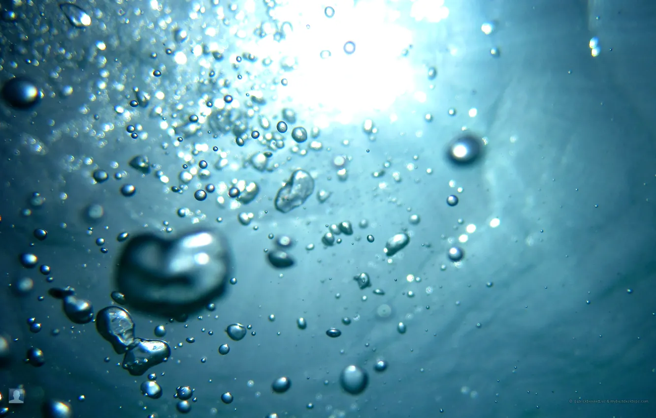 Фото обои вода, пузырьки, голубое