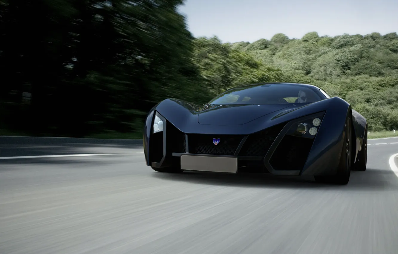 Фото обои дорога, машина, авто, скорость, marussia b2 sports coupe