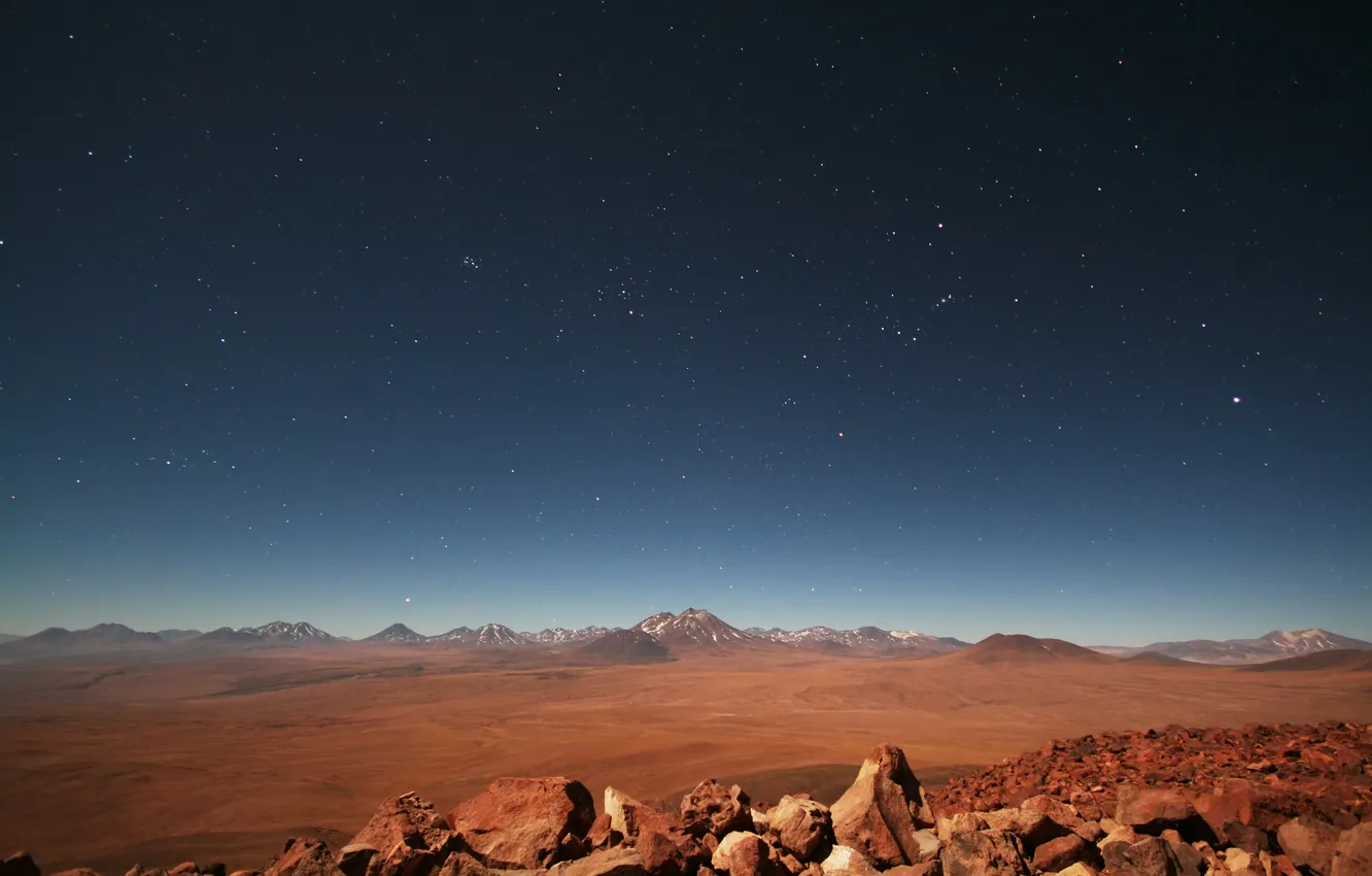 Фото обои небо, звезды, горы, равнина, Чили