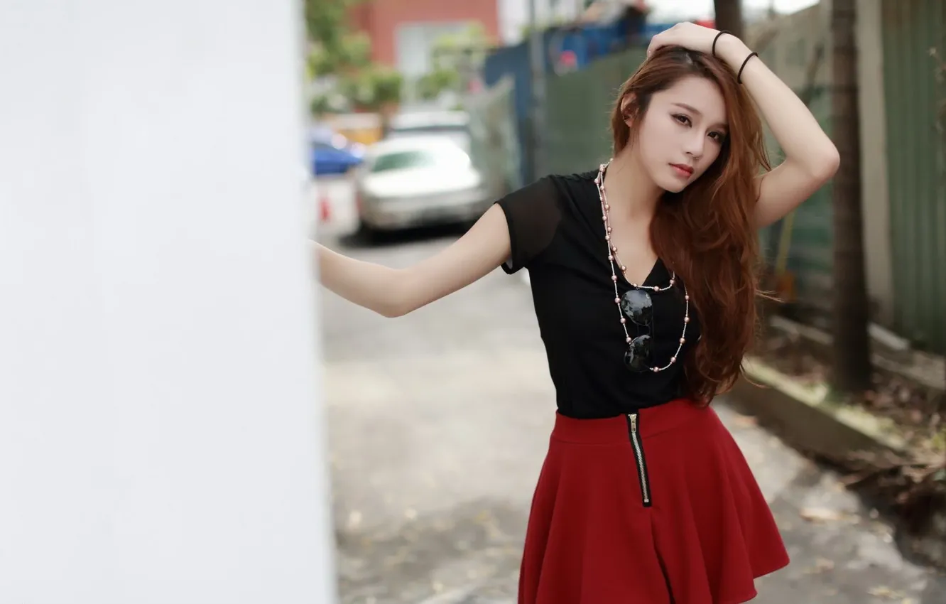 Фото обои взгляд, девушка, азиатка