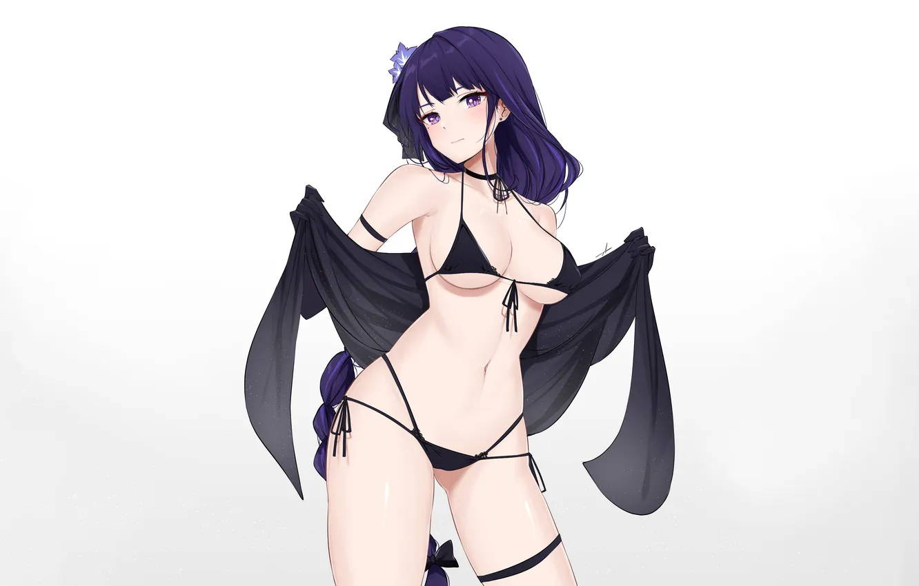 Фото обои girl, sexy, cleavage, long hair, boobs, anime, beautiful, purple eyes
