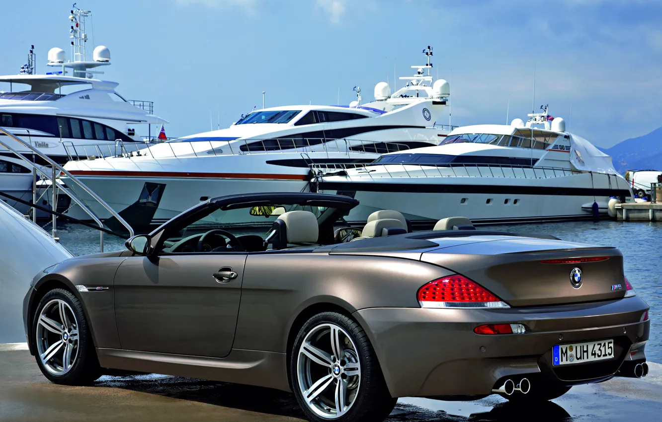 Фото обои пристань, яхты, cabrio, BMW M6, серый металлик, карбиолет