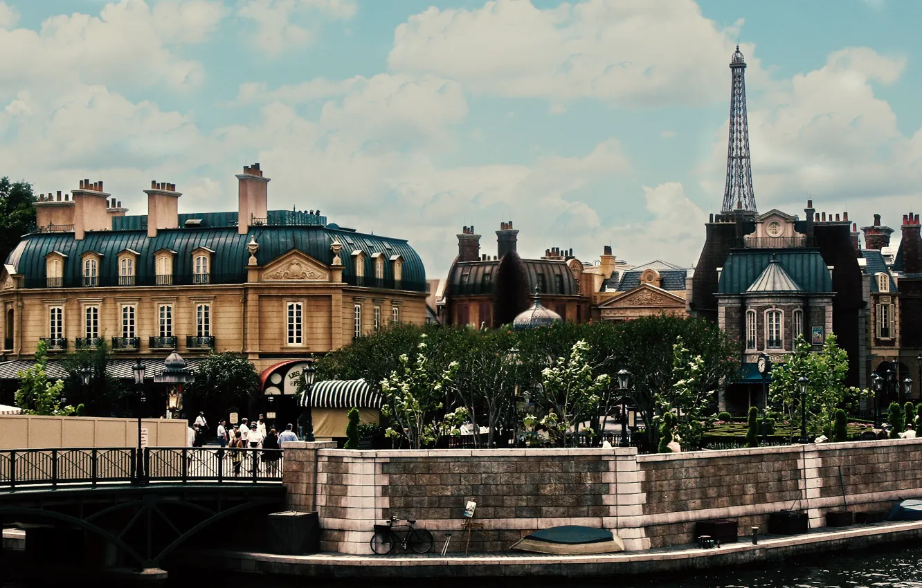 Фото обои деревья, город, люди, Париж, здания, дома, Paris, франция