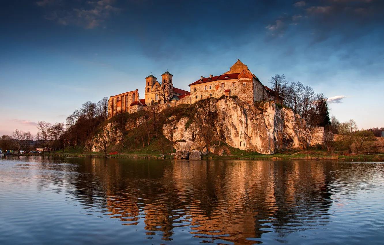 Фото обои пейзаж, скала, парк, река, Польша, памятник, архитектура, монастырь