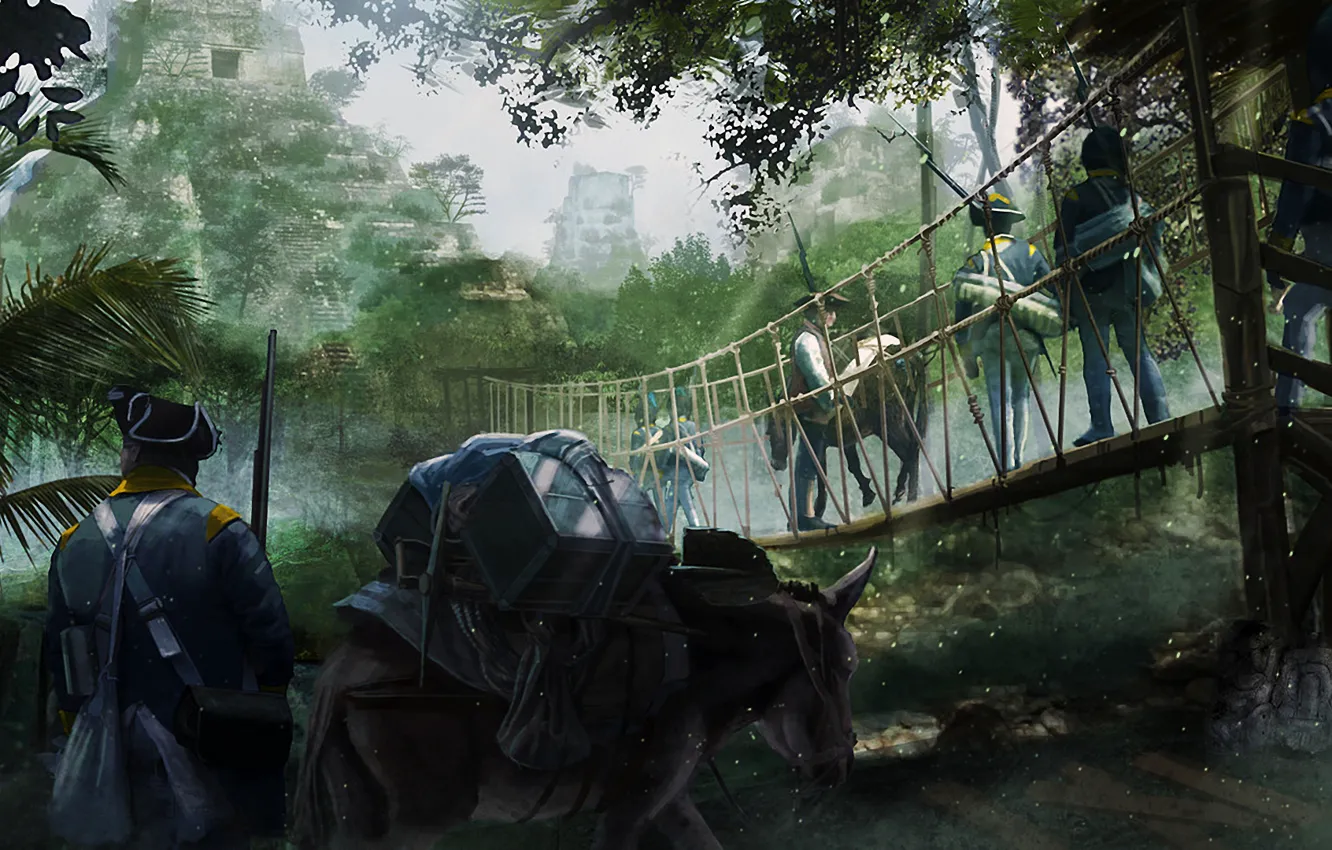 Фото обои jungle, painting, concept art, Pyramid