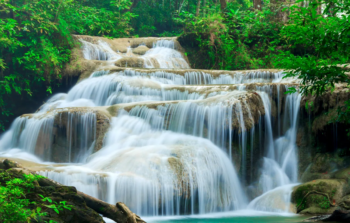 Фото обои лес, ручей, водопад, Таиланд, Kanchanaburi, Erawan Waterfall, Эраван