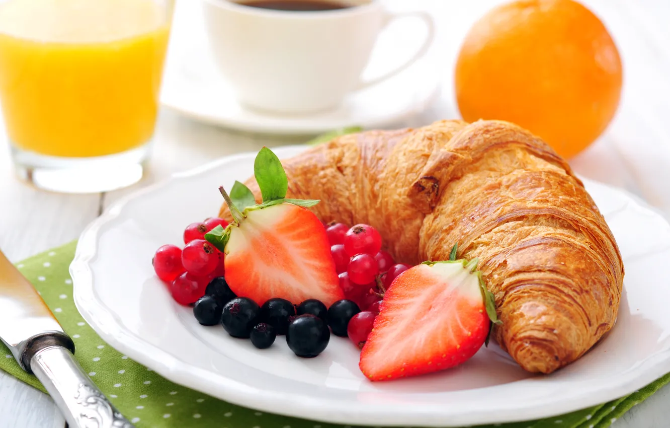 Фото обои кофе, апельсин, завтрак, клубника, сок, juice, cup, fruit