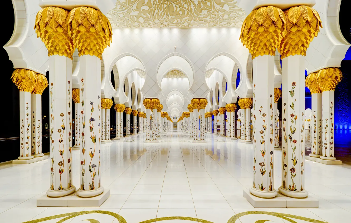 Фото обои колонны, архитектура, ОАЭ, Мечеть шейха Зайда, Абу-Даби
