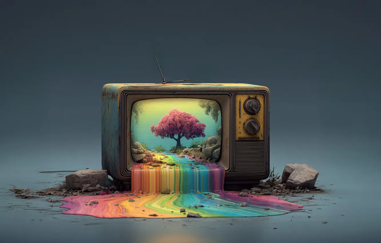 Фото обои colorful, liquid, paint, illustration, rainbows, AI art