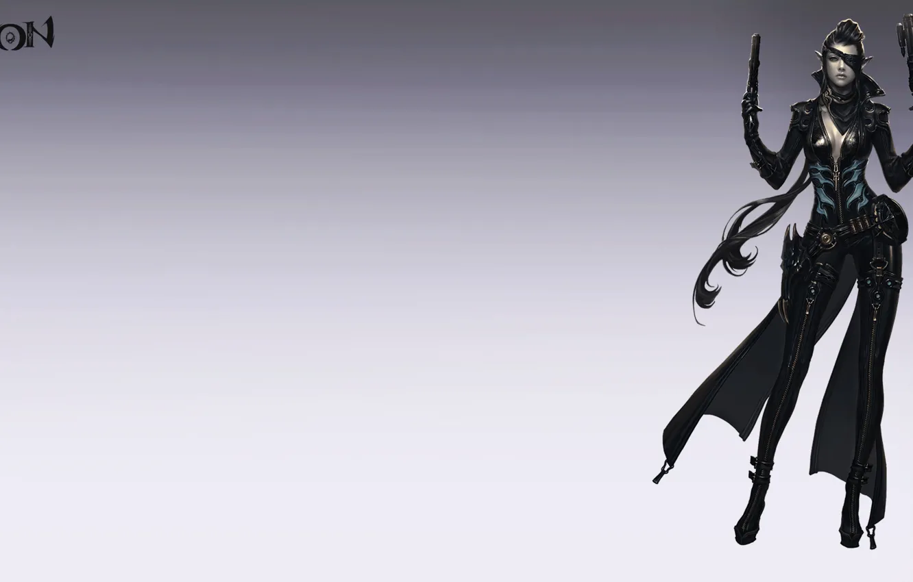 Фото обои девушка, пистолет, стрелки, эльф, арт, плащ, Aion, Aion 4.0