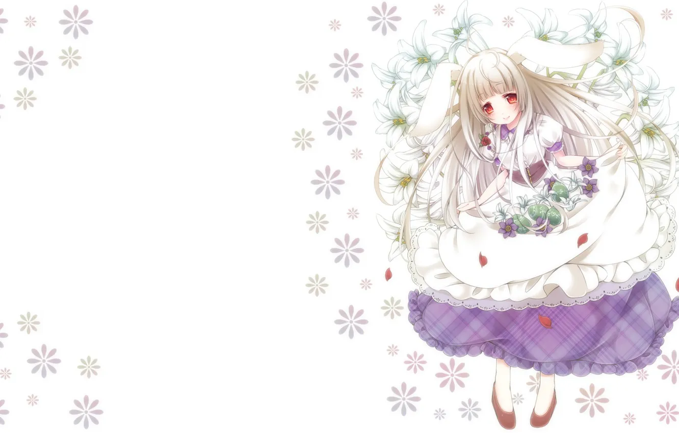 Фото обои цветы, аниме, арт, девочка, зайка, ушки