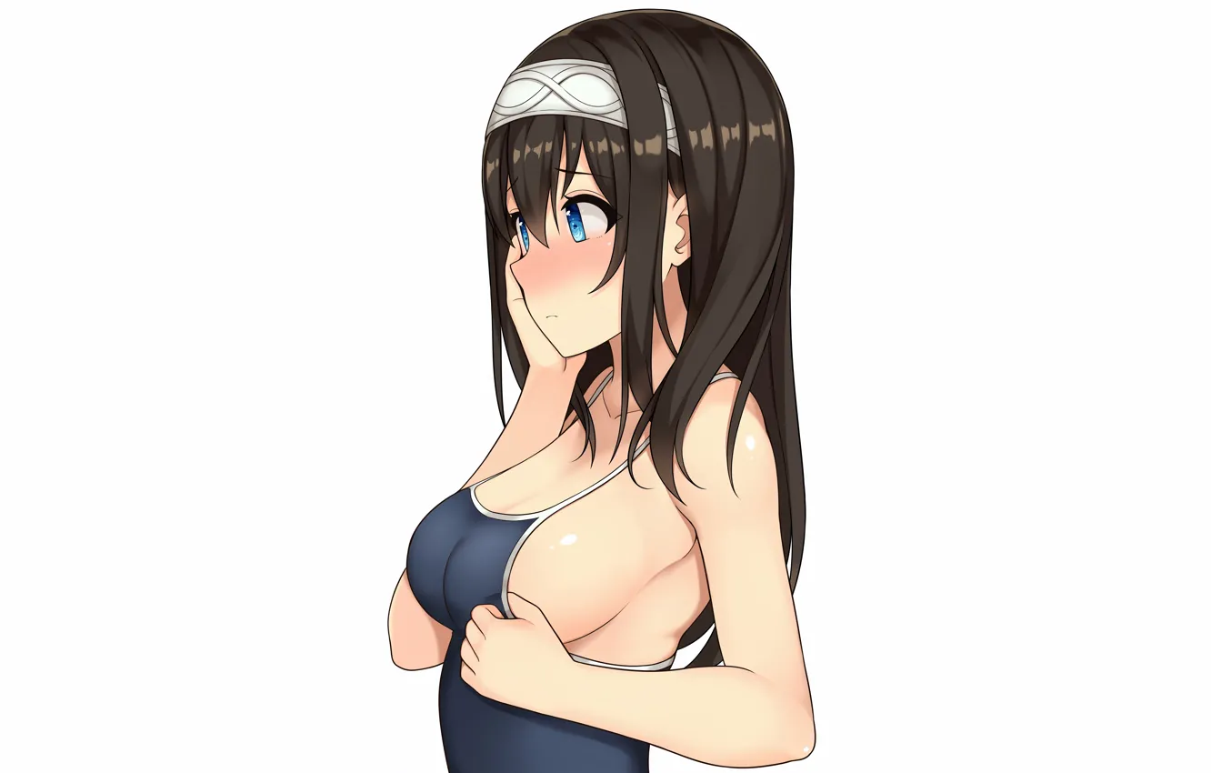Фото обои girl, sexy, cleavage, long hair, boobs, anime, blue eyes, beautiful