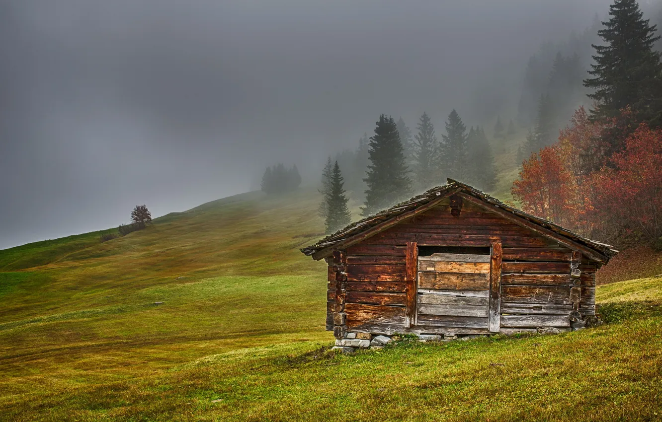 Фото обои nature, fog, Canton of Bern, Mountain Hut
