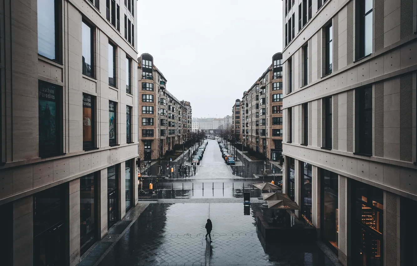 Фото обои туман, улица, человек, архитектура, Берлин