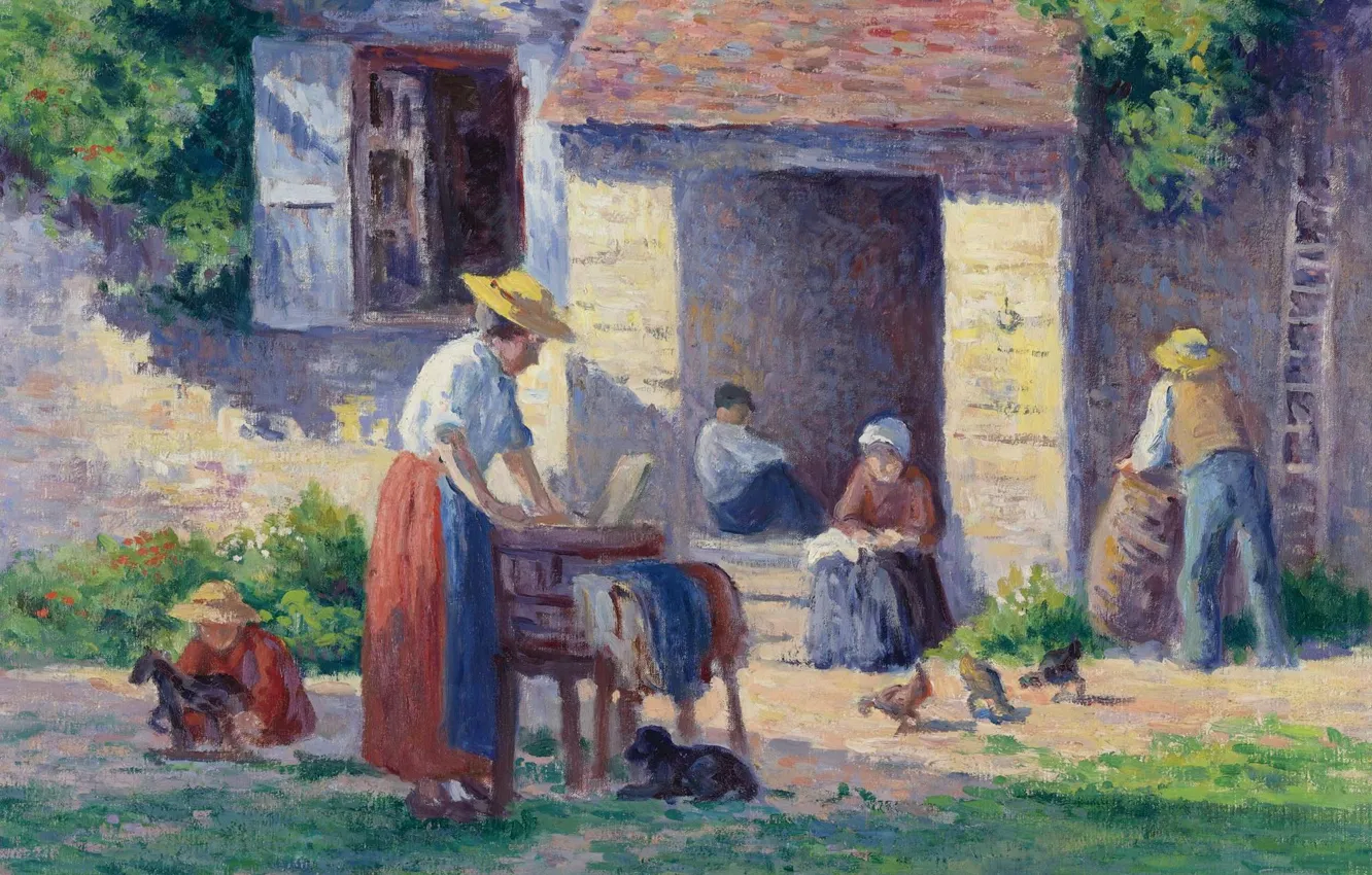 Фото обои картина, жанровая, Максимильен Люс, Maximilien Luce, 1906-07, Ферма в Бесси-Сюр-Кюре
