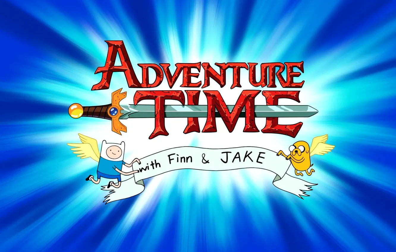 Фото обои крылья, меч, заставка, Jake, время приключений, Adventure time, джейк, финн