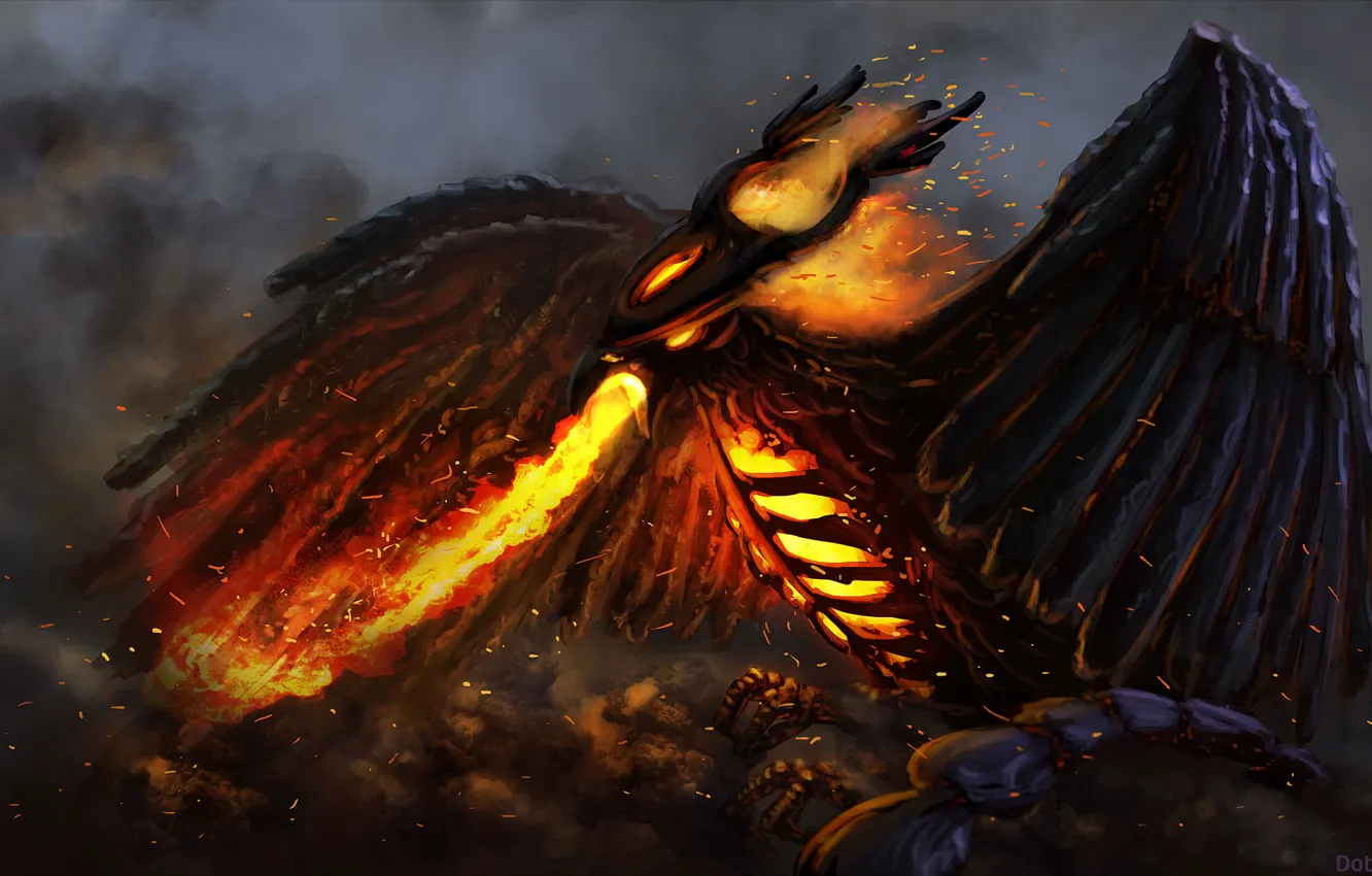 Фото обои огонь, птица, арт, феникс, Dota 2, Phoenix, Uriak
