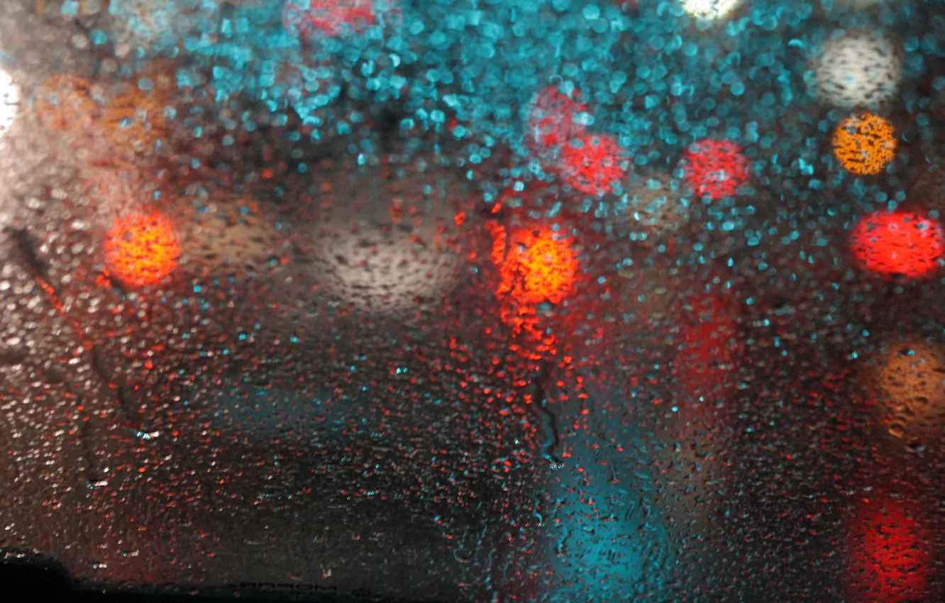 Фото обои стекло, капли, макро, блики, дождь