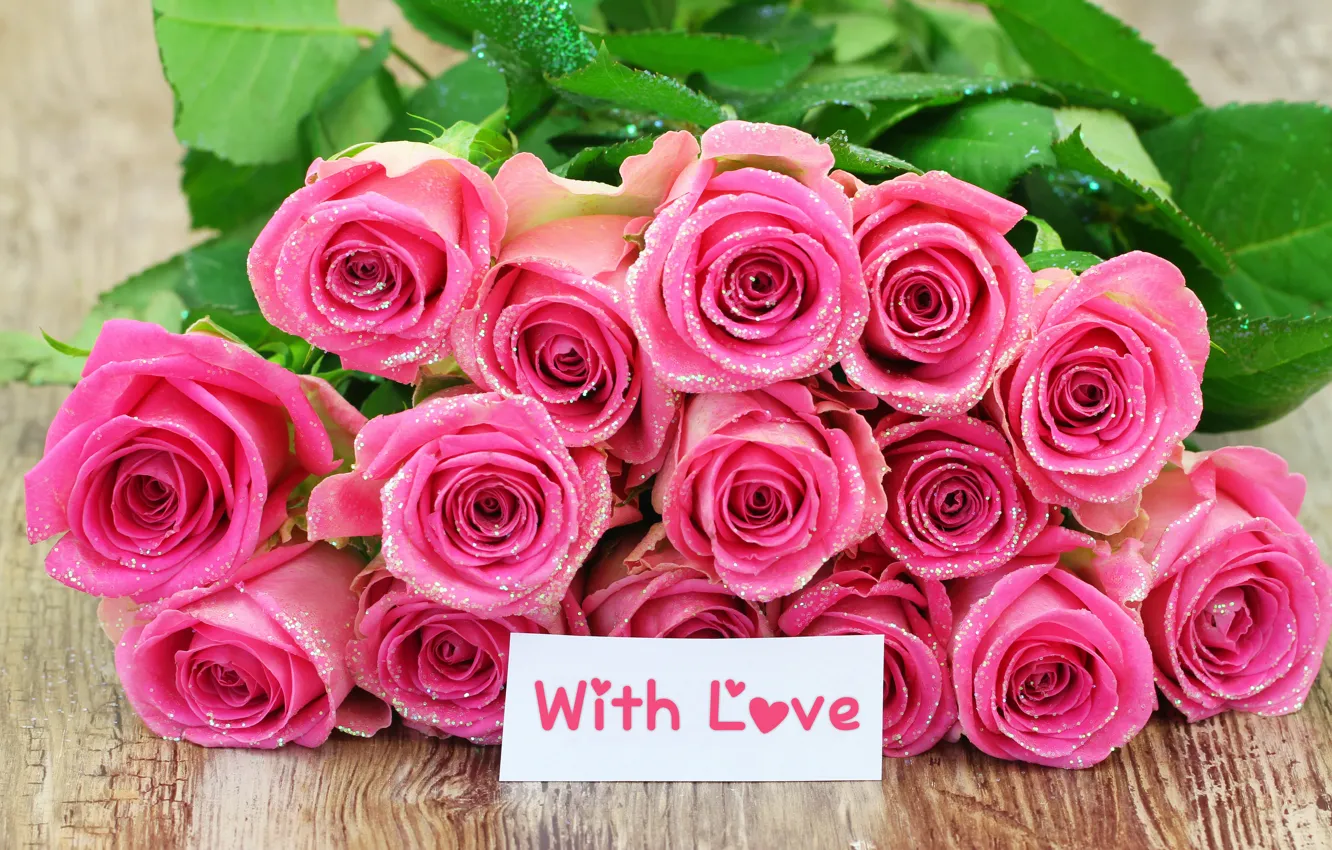 Фото обои праздник, розы, блестки, розовые, Valentine`s day, с любовью, день Святого Валентина