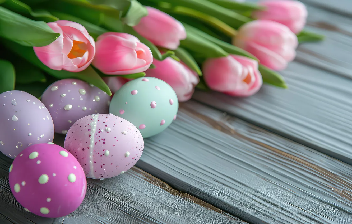 Фото обои цветы, яйца, весна, colorful, Пасха, happy, wood, pink