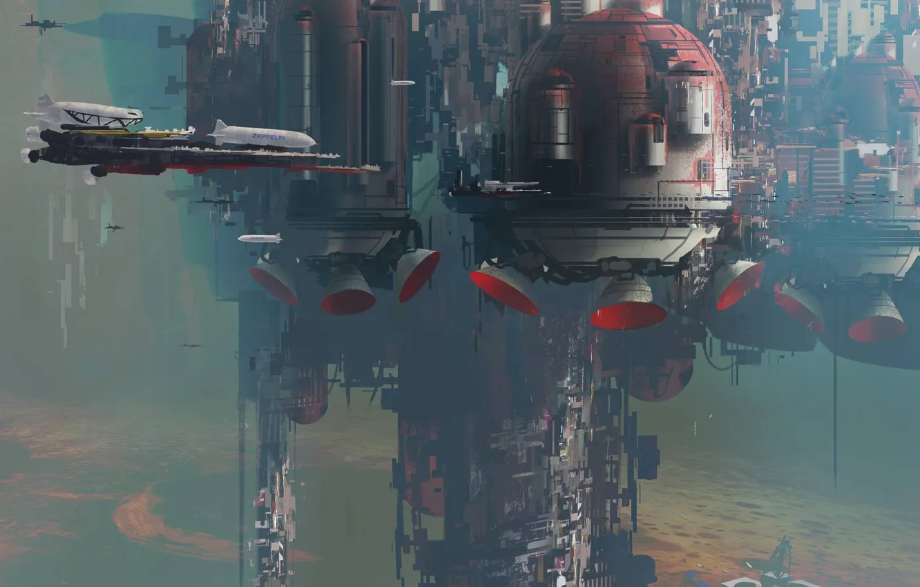 Фото обои город, транспорт, сооружение, Strike Vector research, Flying cities