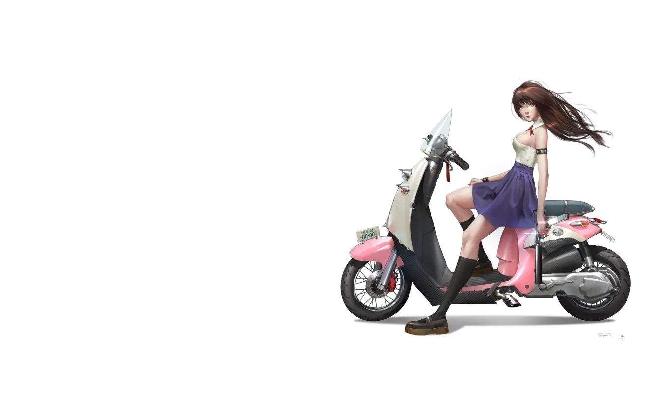 Фото обои Girl, Art, Style, Background, Illustration, Figure, Character, Scooter