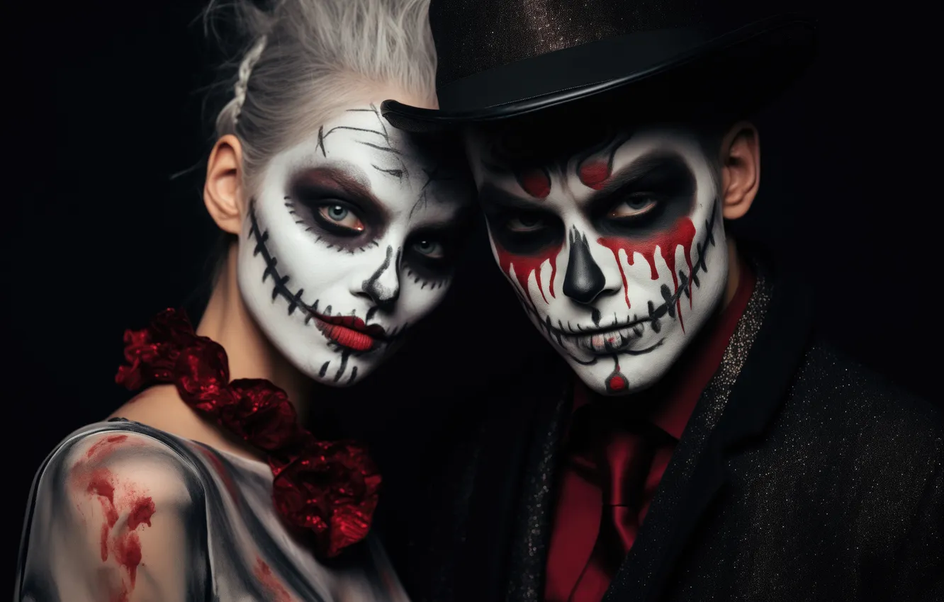 Фото обои design, woman, art, man, couple, wonderful, creepy, makeup