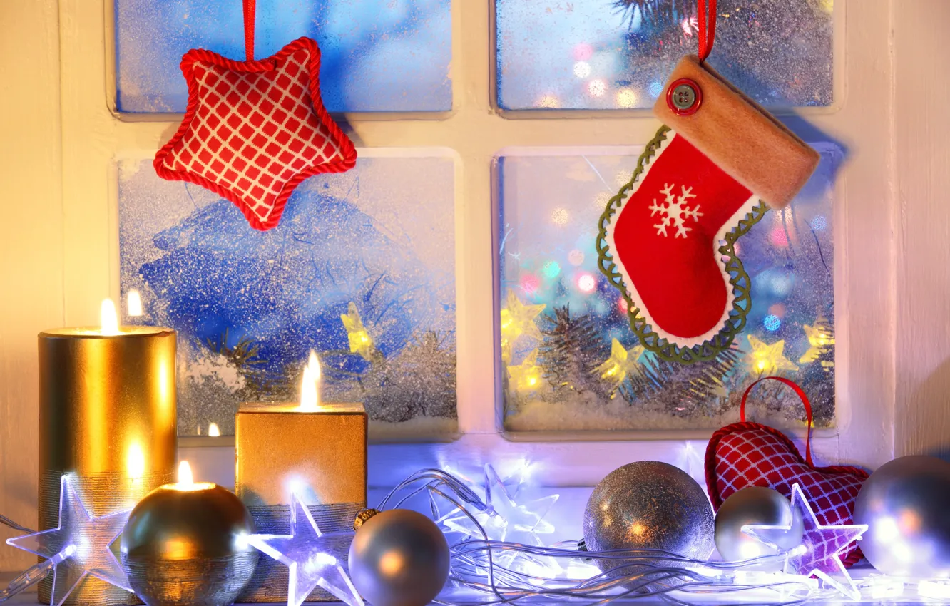 Фото обои зима, снег, Новый Год, Рождество, light, Christmas, night, window