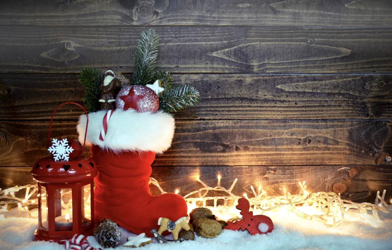Фото обои снег, Новый Год, Рождество, merry christmas, decoration, сапожок, xmas, lantern