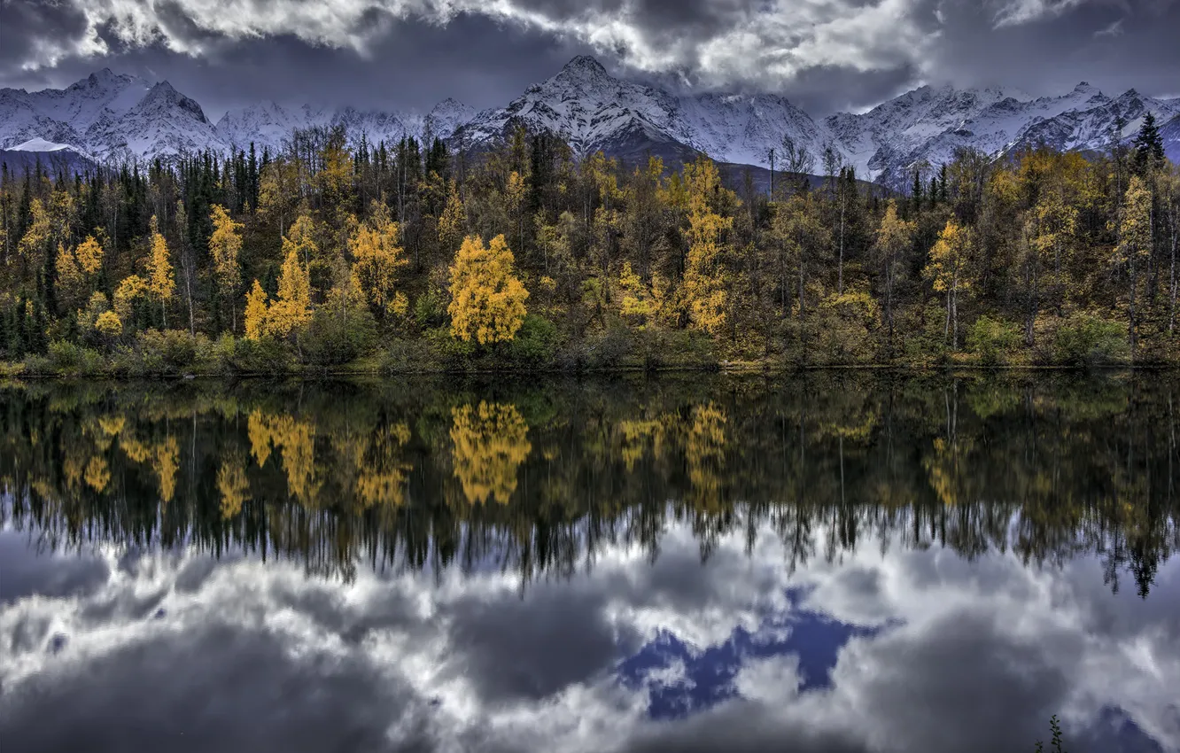 Фото обои Alaska, United States, Water Mirror, Chickaloon