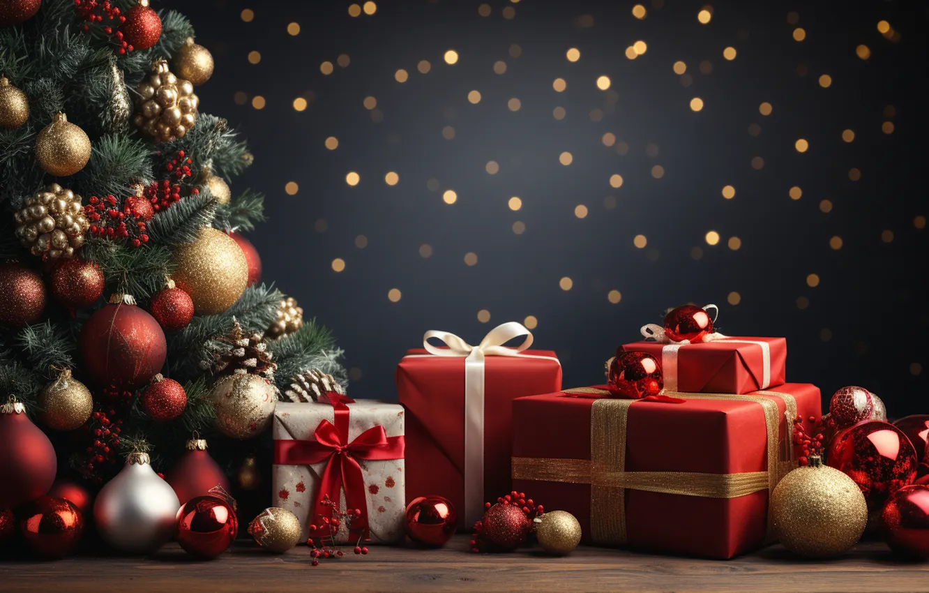Фото обои елка, Рождество, подарки, Новый год, Christmas, tree, decoration, gift boxes