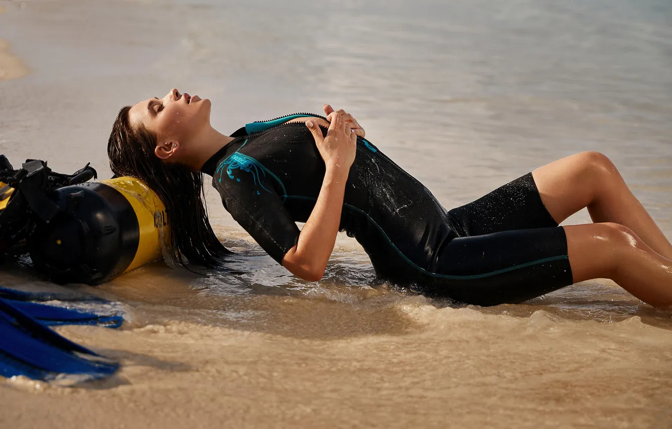 Фото обои beach, women, pornstar, wetsuit, women outdoors, Kristina Shcherbinina, Russian women, Blacked