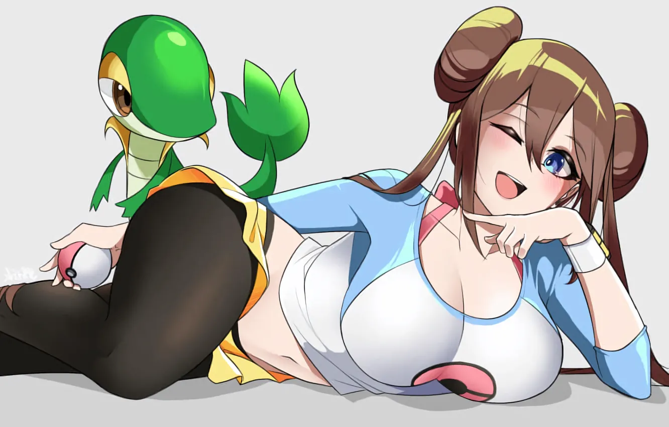 Фото обои girl, sexy, cleavage, long hair, brown hair, boobs, anime, beautiful