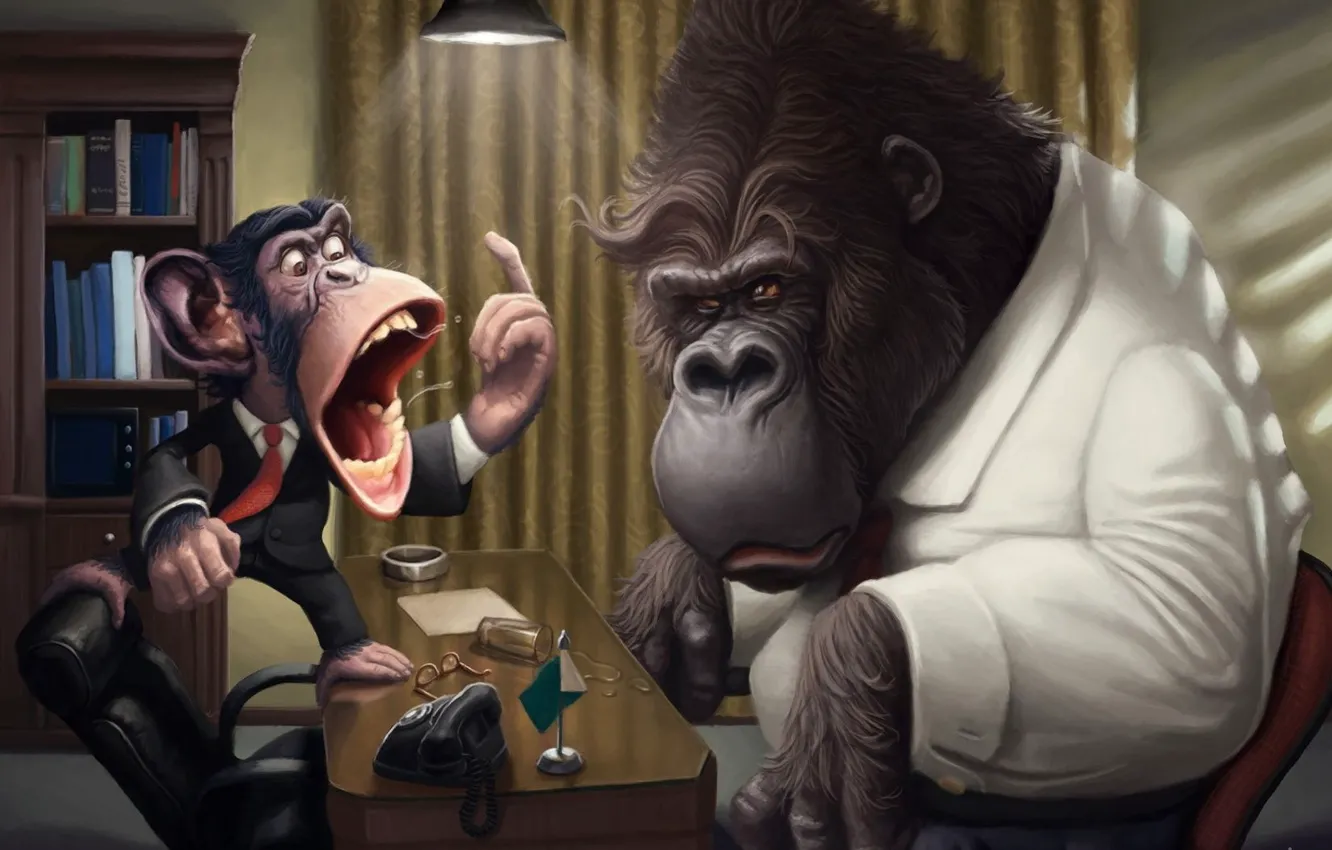 Фото обои обои, обезьяна, бегемот, крик