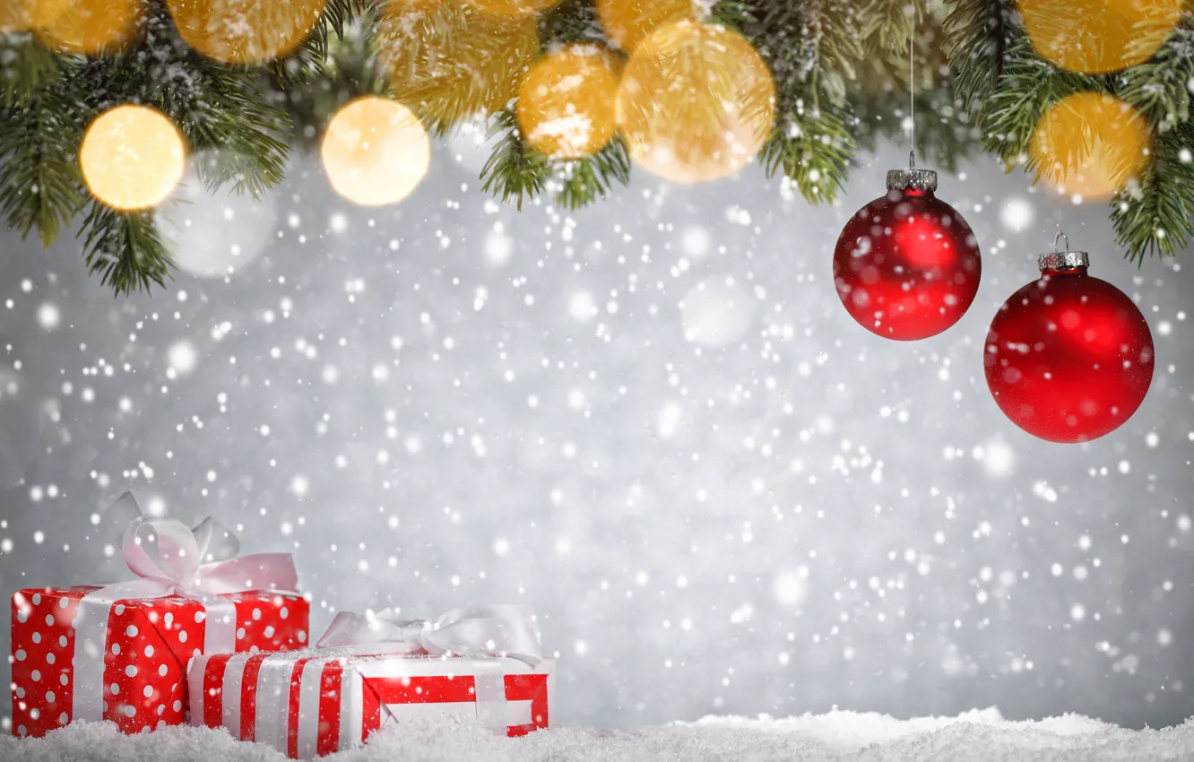 Фото обои Новый Год, Рождество, christmas, balls, snow, merry christmas, decoration, xmas