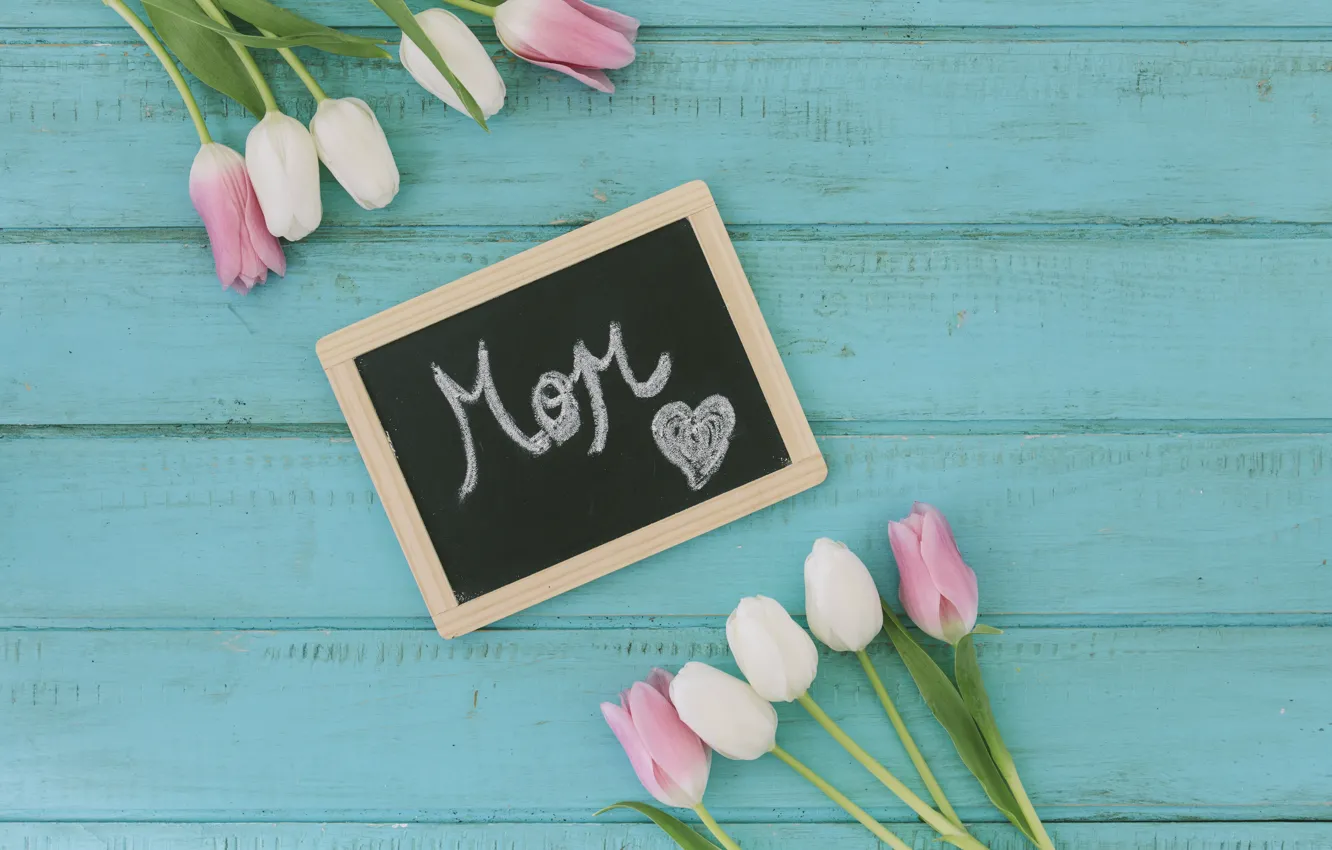Фото обои надпись, тюльпаны, доска, розовые, букеты, день матери